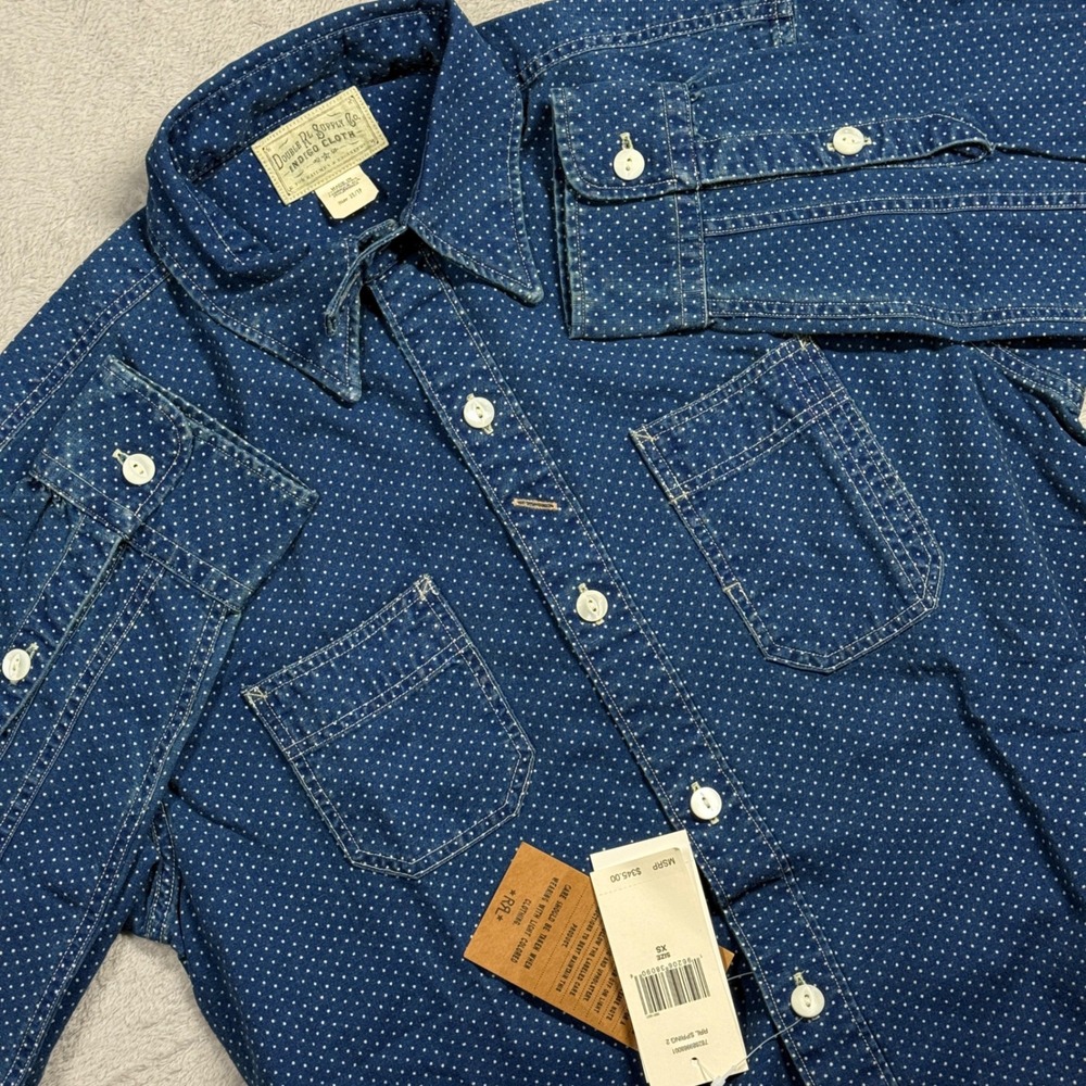Double RL Indigo Cloth Shirt Mens XS Blue Polka Dot Workwear Button Down RRL - Picture 2 of 11